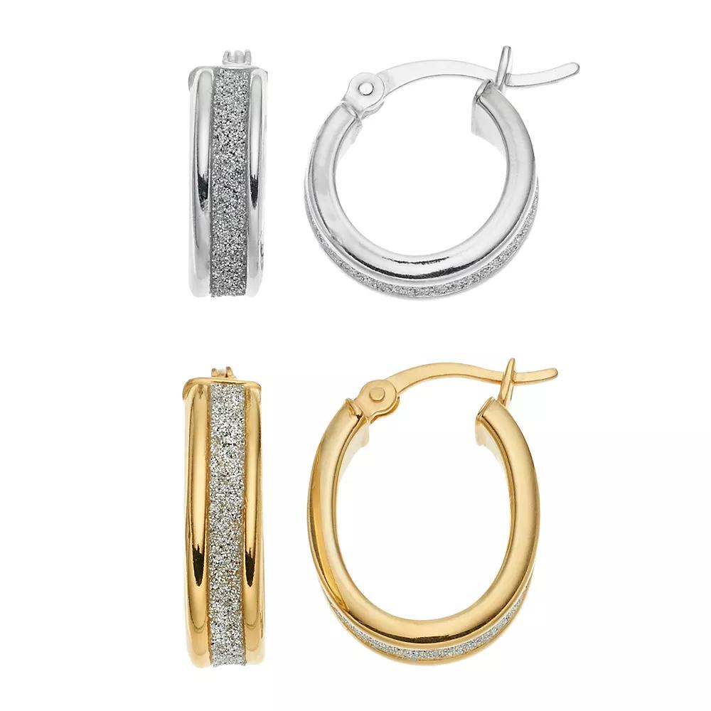 Platinum Over Silver & 18k Gold Over Silver Hoop Earring Set, Women's, Yellow Product Image