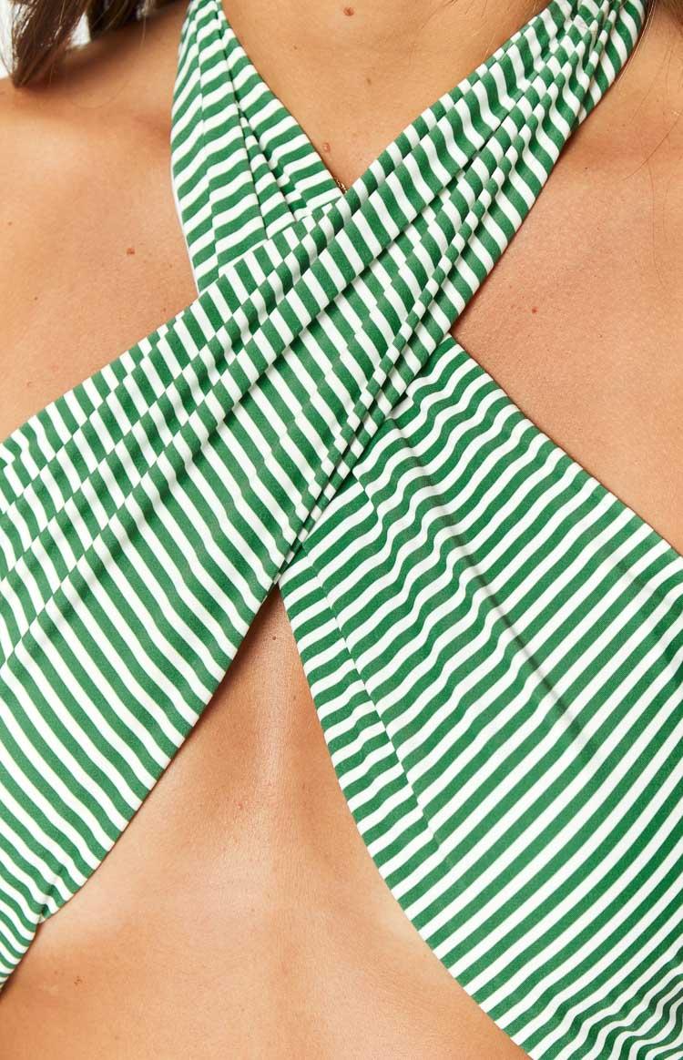 9.0 Swim Miss America Green Striped Halter Bikini Top Product Image