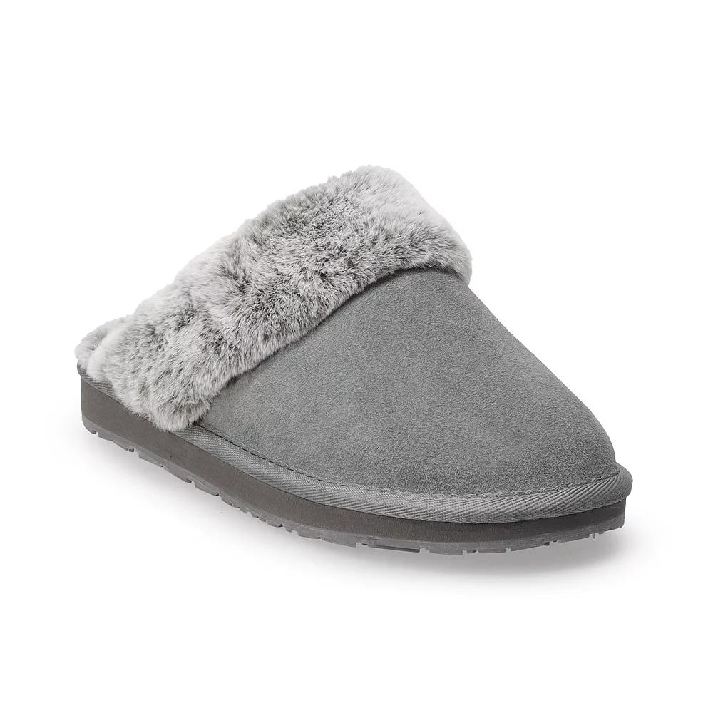 Women's Clarks® Faux Fur Suede Scuff Slippers, Size: 5, Gray Product Image