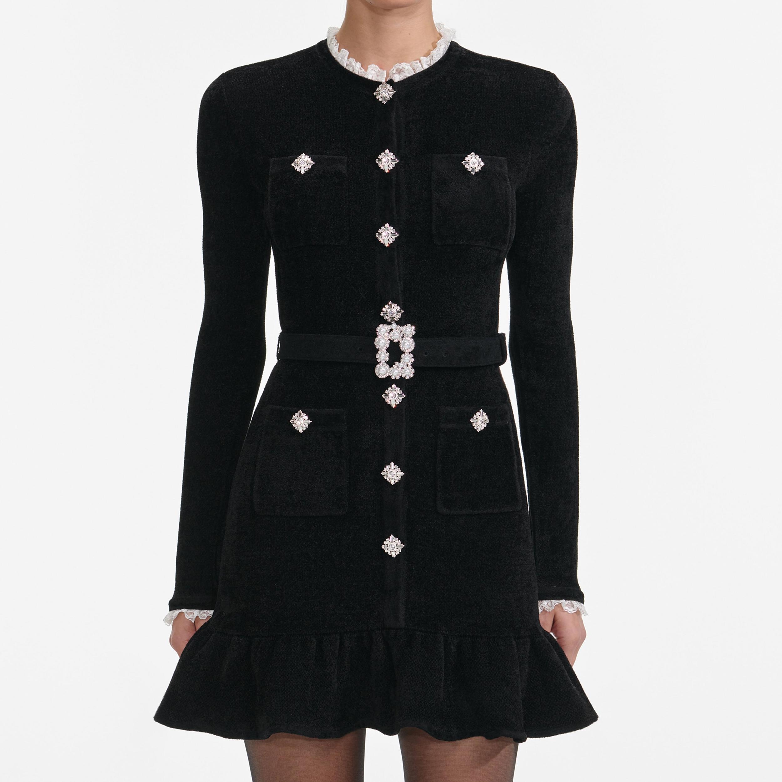Black Chenille Knit Mini Dress Product Image
