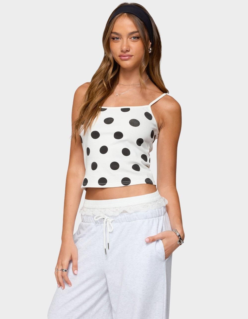 EDIKTED Lynne Polka Dot Tank Top - WHITE Product Image