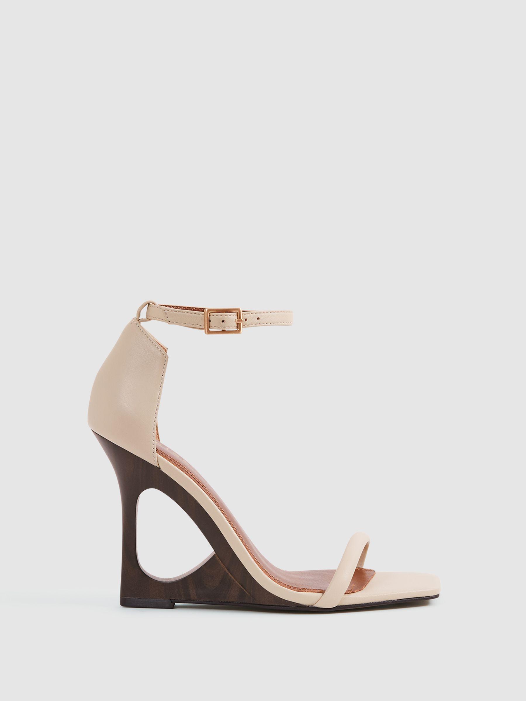 Leather Strappy Wedge Heels in Off White Product Image