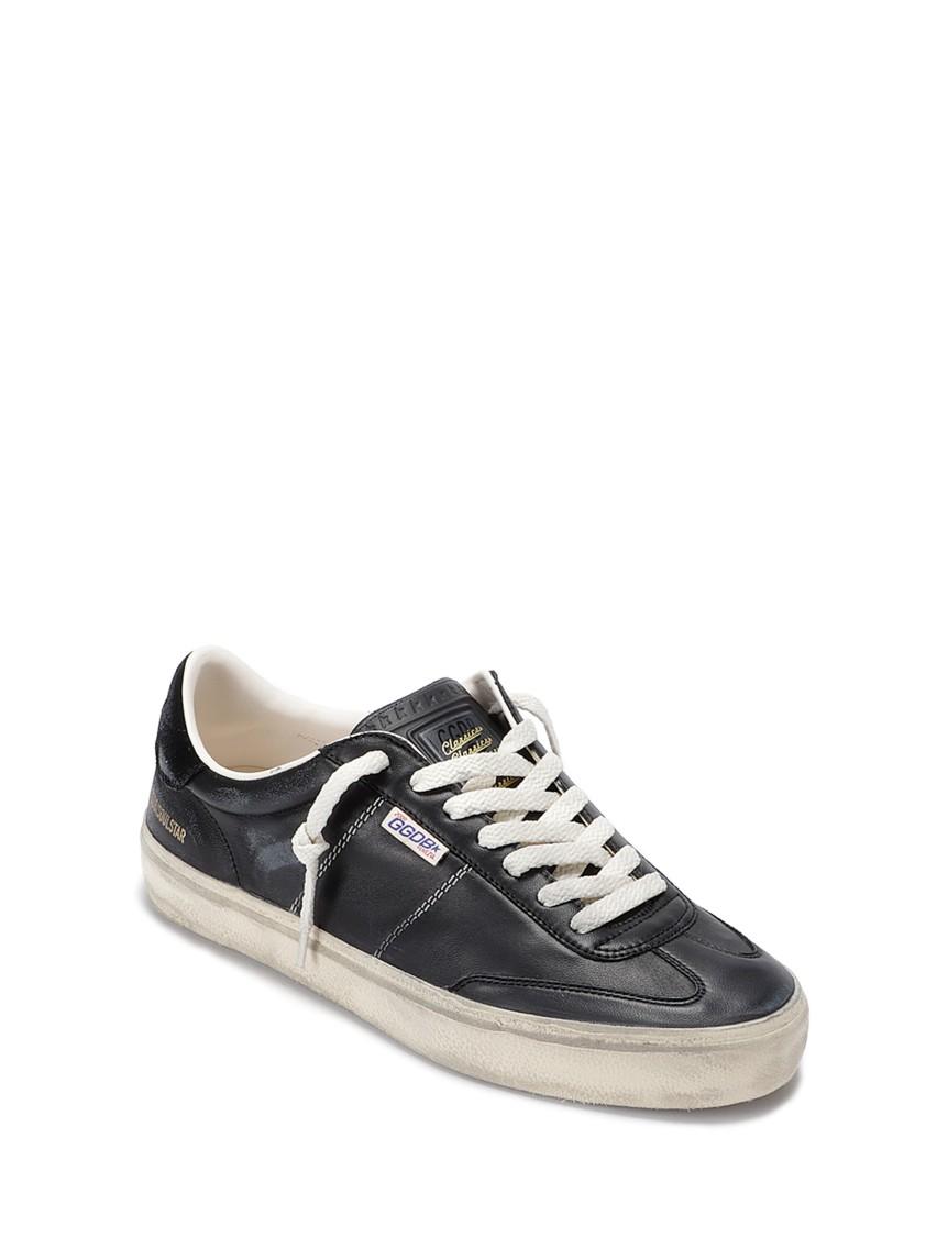 GOLDEN GOOSE Deluxe Brand Vintage-inspired Black Leather Sneakers With Contrasting White Laces Product Image