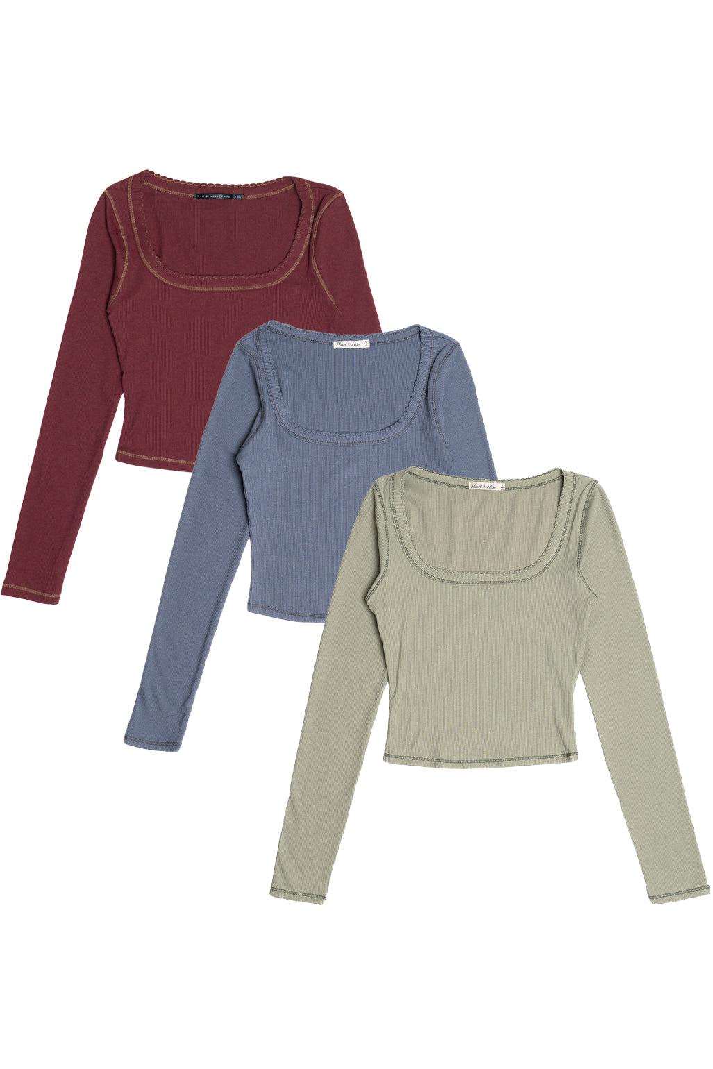 Ribbed Contrast Stitch Long Sleeve Top Product Image