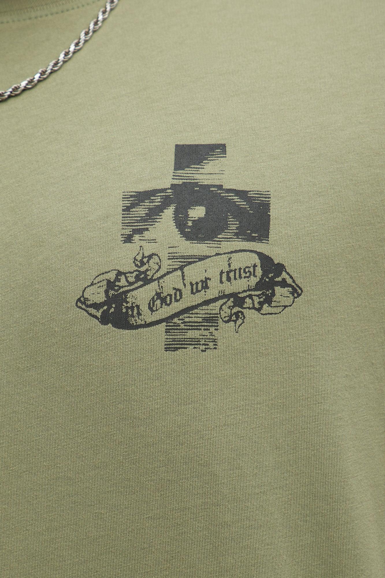 Faith Over Fear Oversized Short Sleeve Tee - Olive Product Image