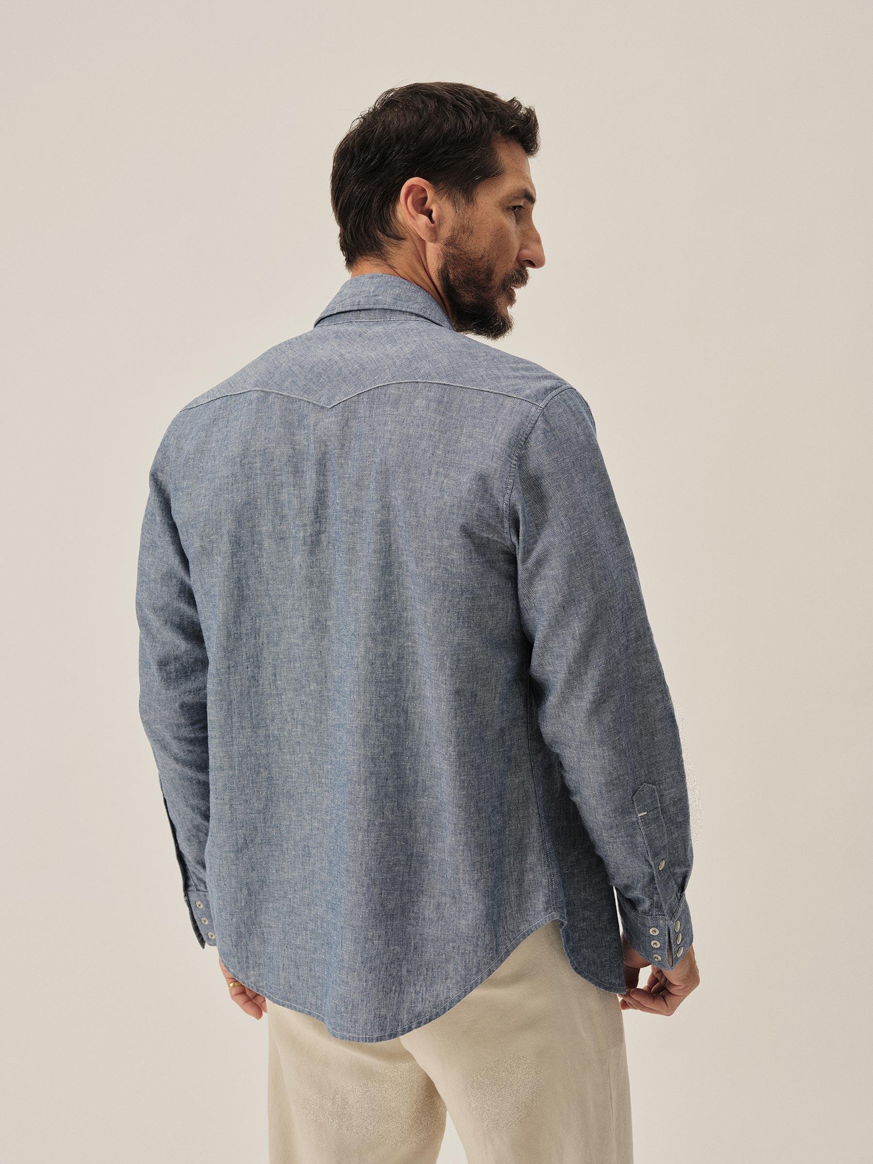 Light Blue End on End Linen/Cotton Pacific Drifter Western Shirt Product Image