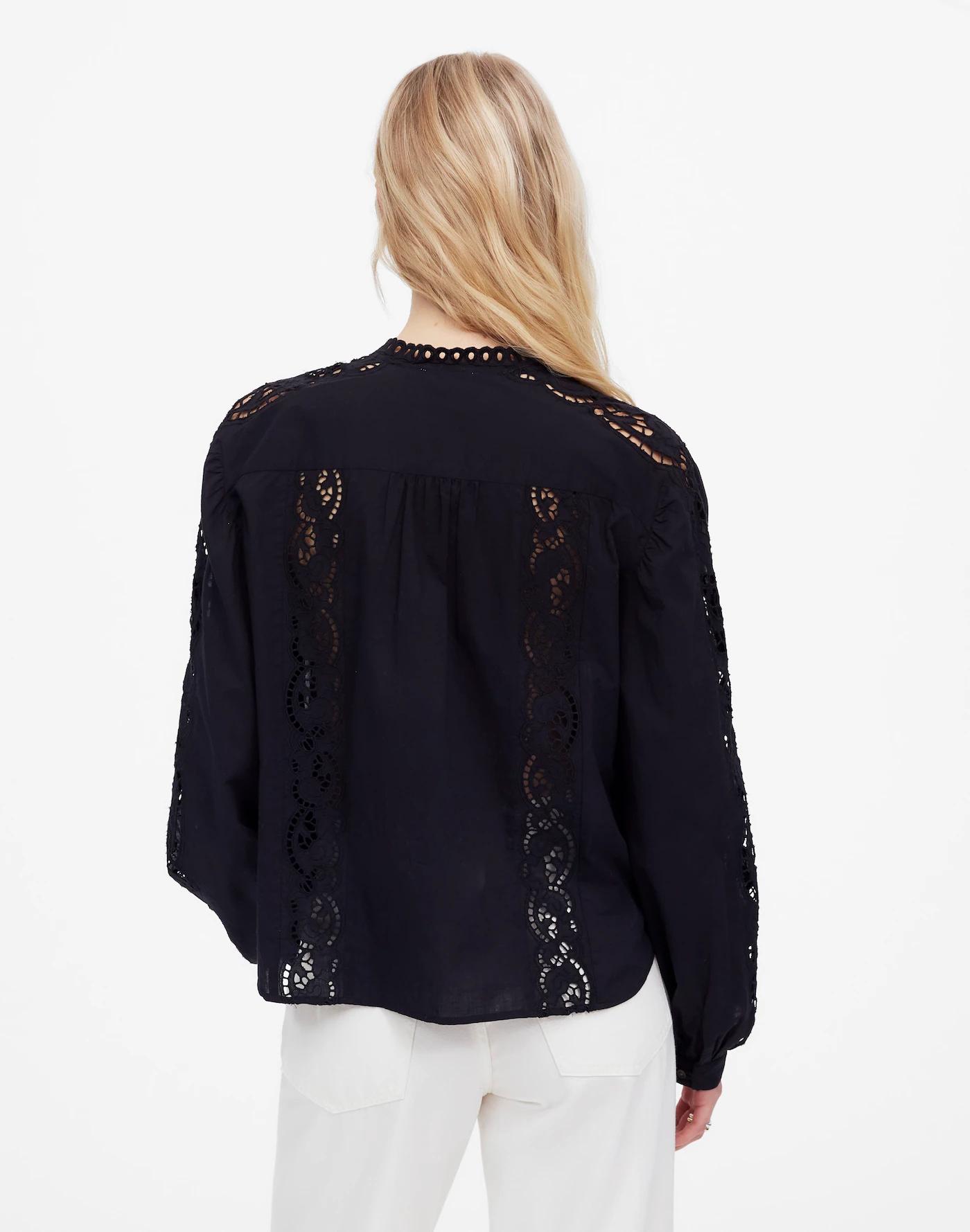 Lace-Inset Pintucked Button-Up Top Product Image