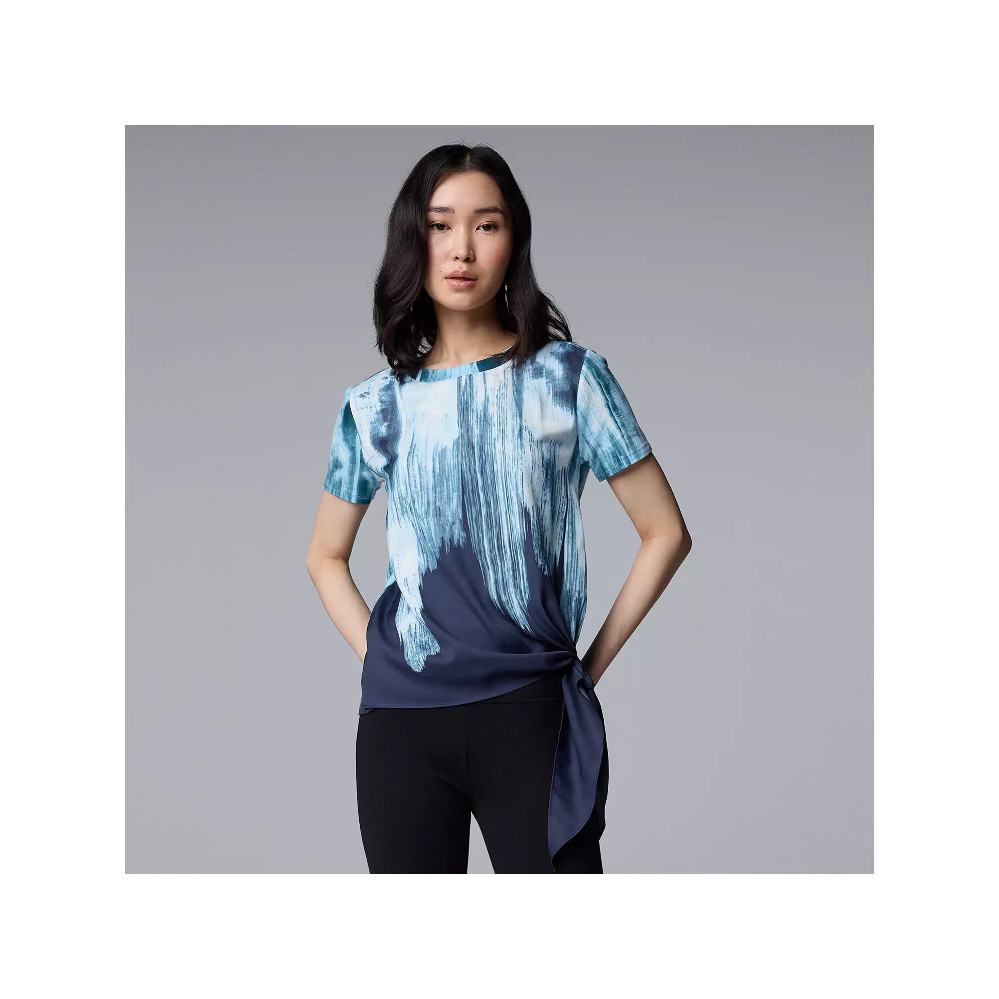 Simply Vera Vera Wang Side-Tie Mixed Media Top, Women's, Size: XXL, Blue Brush Product Image