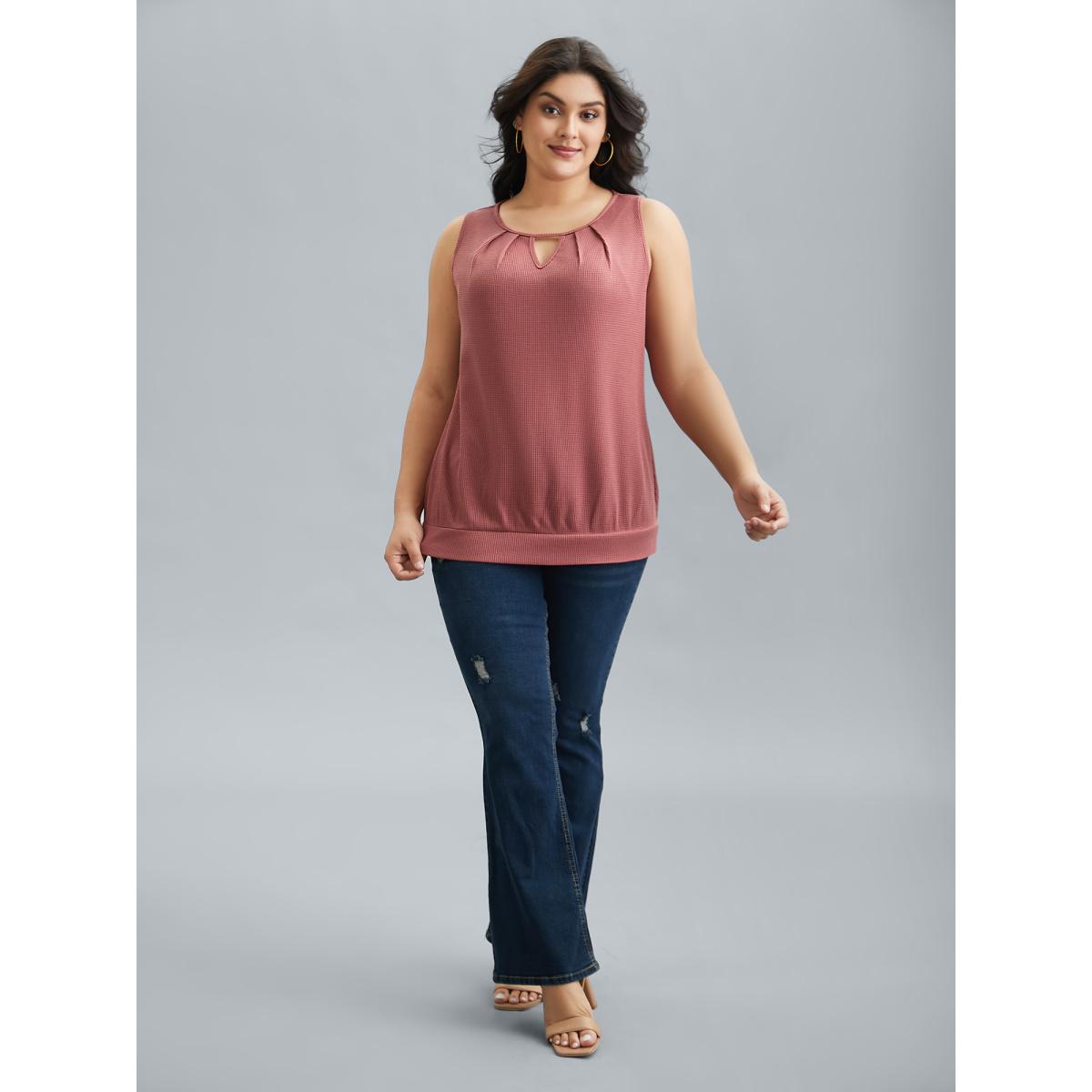 Plus Size Neck Cut-Out Textured Stretchy Vest Women DustyPink Casual Texture Round Neck Everyday Tank Tops Camis BloomChic 26/4X Product Image