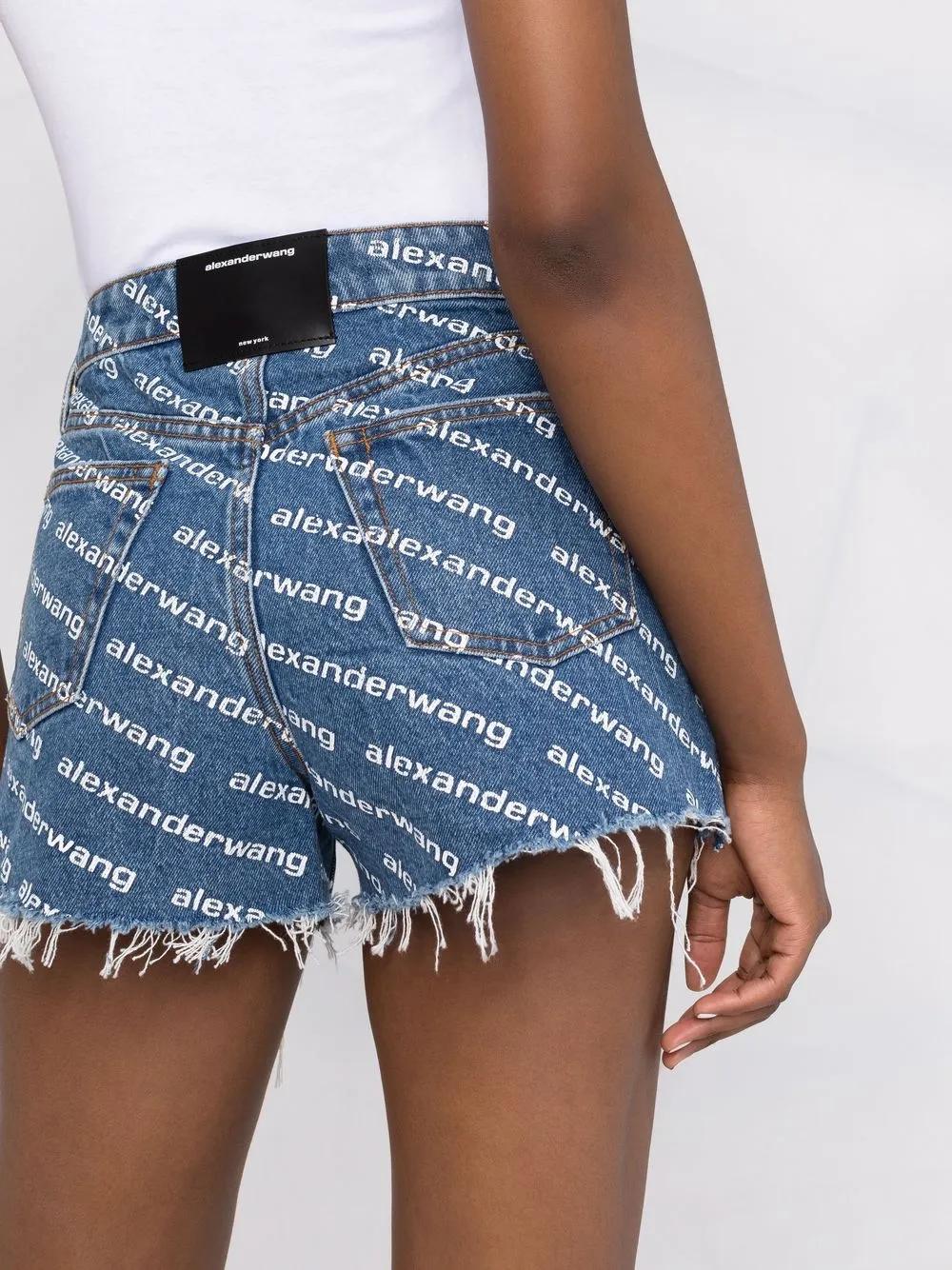 logo-print denim shorts Product Image