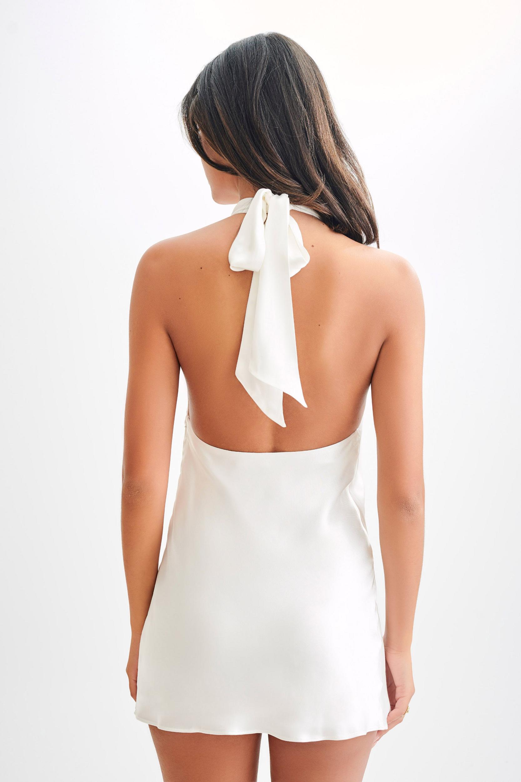 Allison Satin Halter Mini Dress - White Product Image