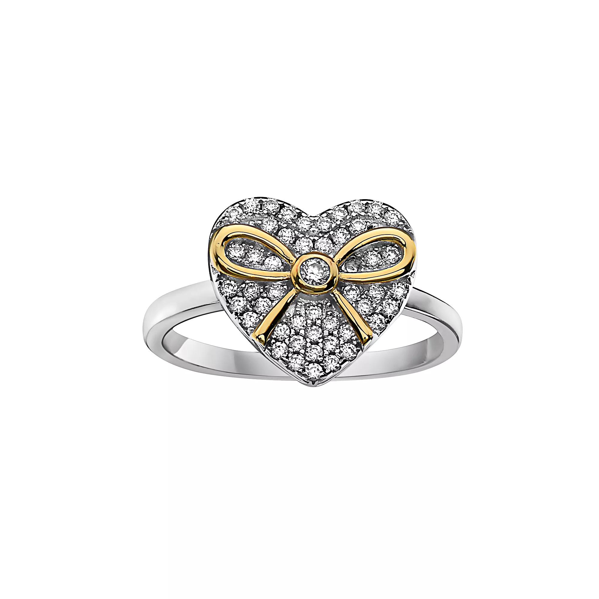 Two Tone Sterling Silver Cubic Zirconia Heart Ring, Womens Product Image