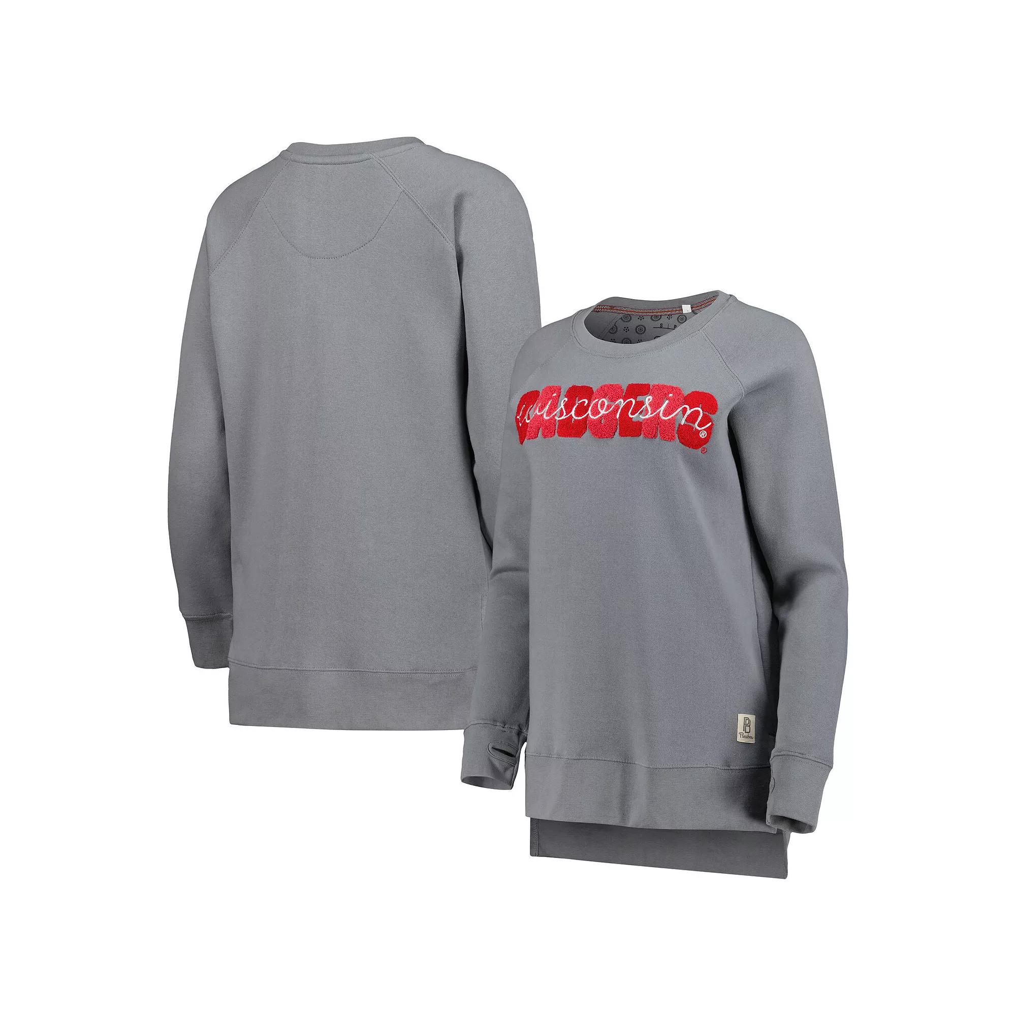 Women's Pressbox Gray Wisconsin Badgers Pinehurst Chenille Raglan Pullover Sweatshirt, Size: Medium, Grey Product Image