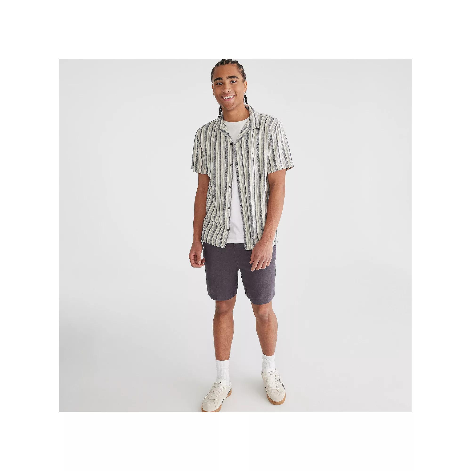 Men's Aeropostale Linen Short Sleeve Button Down Shirt, Size: Large, Cadet Blue Product Image