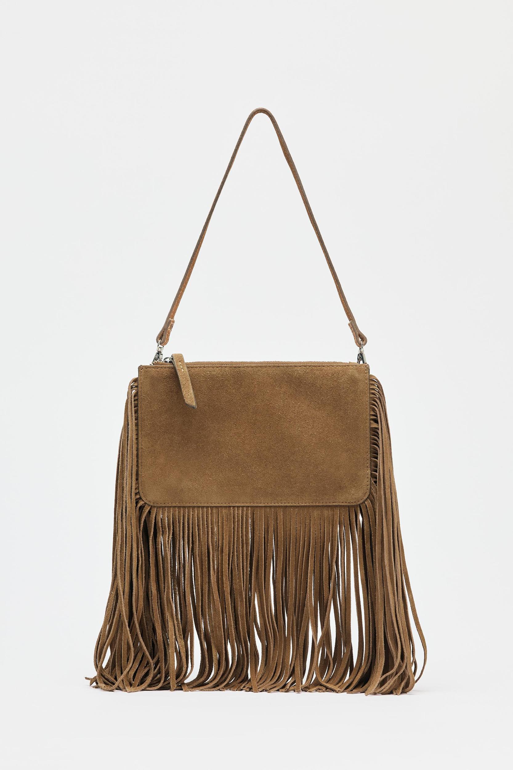 FRINGED SPLIT LEATHER MINI CROSSBODY BAG Product Image