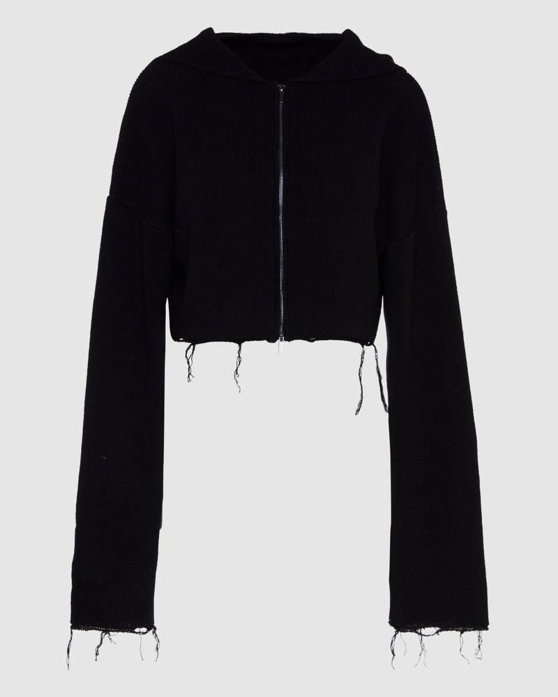 Distressed Knit Cropped Hoodie Product Image