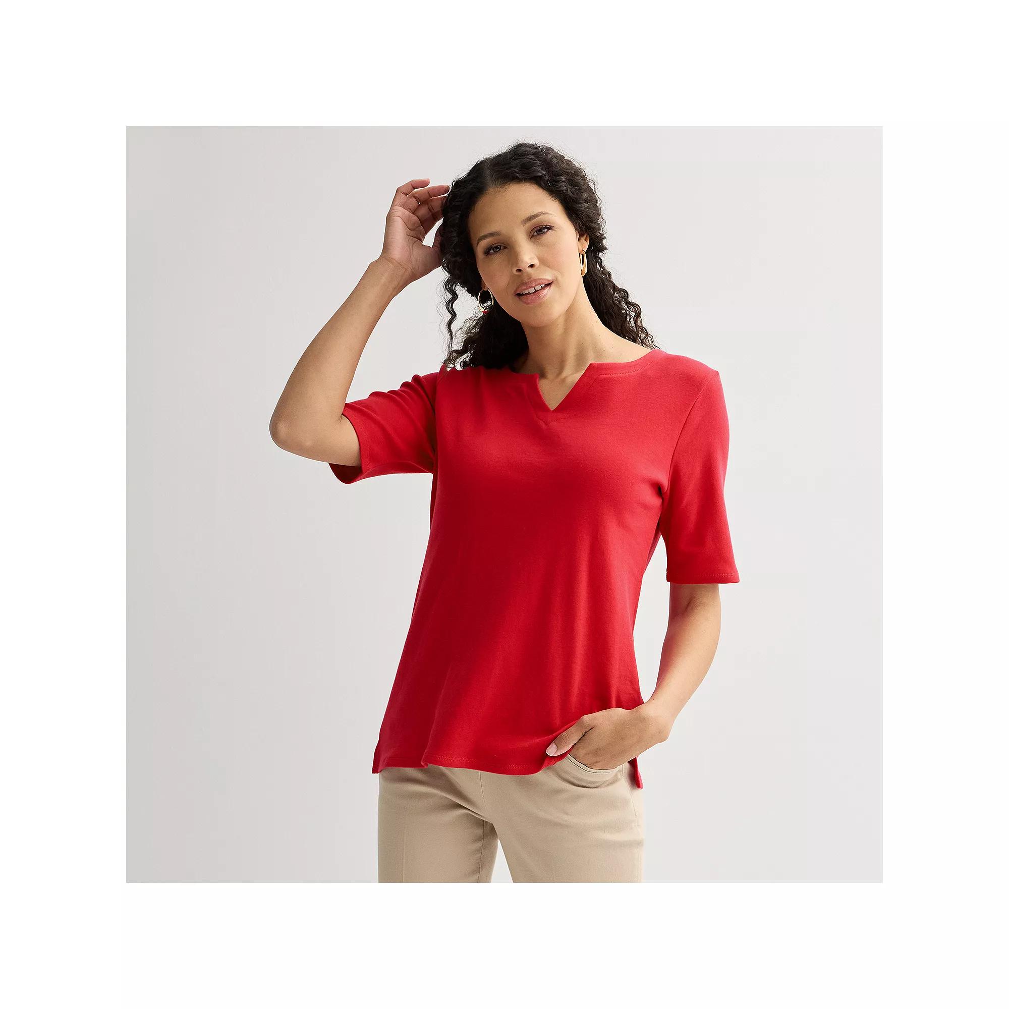 Women's Croft & Barrow® Elbow-Sleeve Splitneck Top, Size: Medium, Maui Pink Product Image