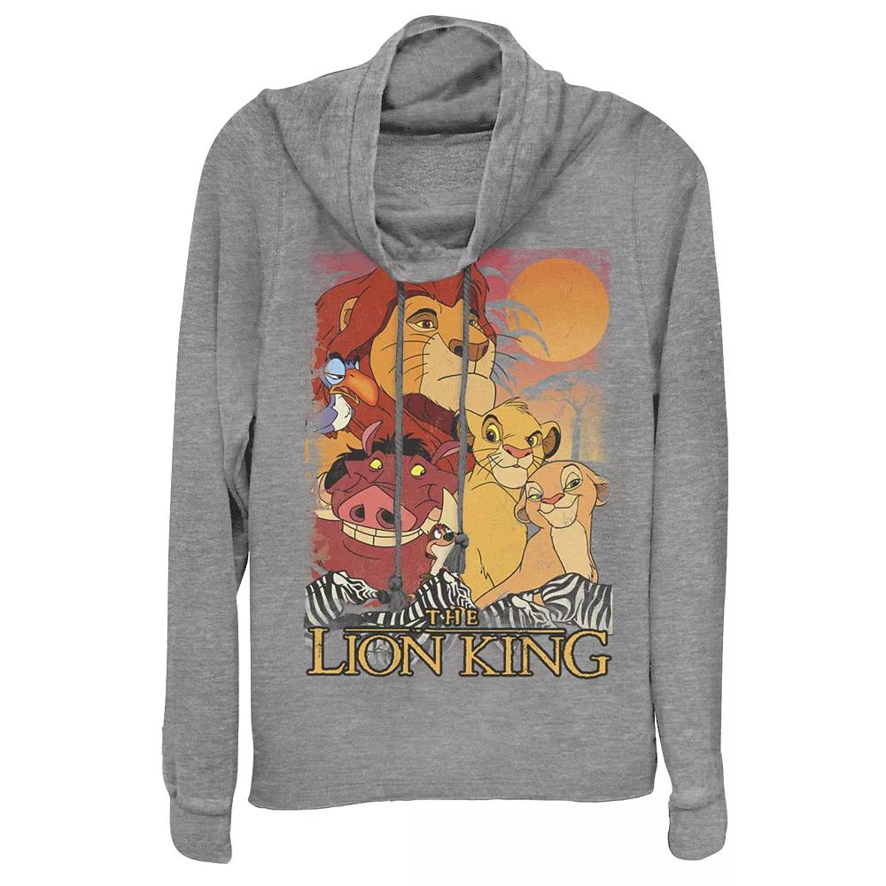 Disney's Lion King Juniors' Happy Group Sunset Cowlneck Graphic Lightweight Long Sleeve, Girl's,  Product Image