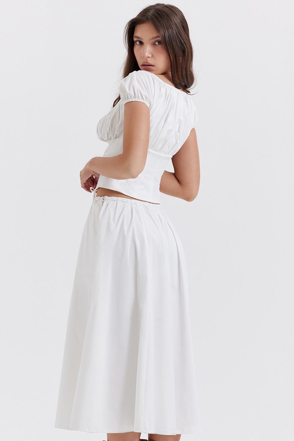 Cora  white gathered midi skirt - sale Product Image