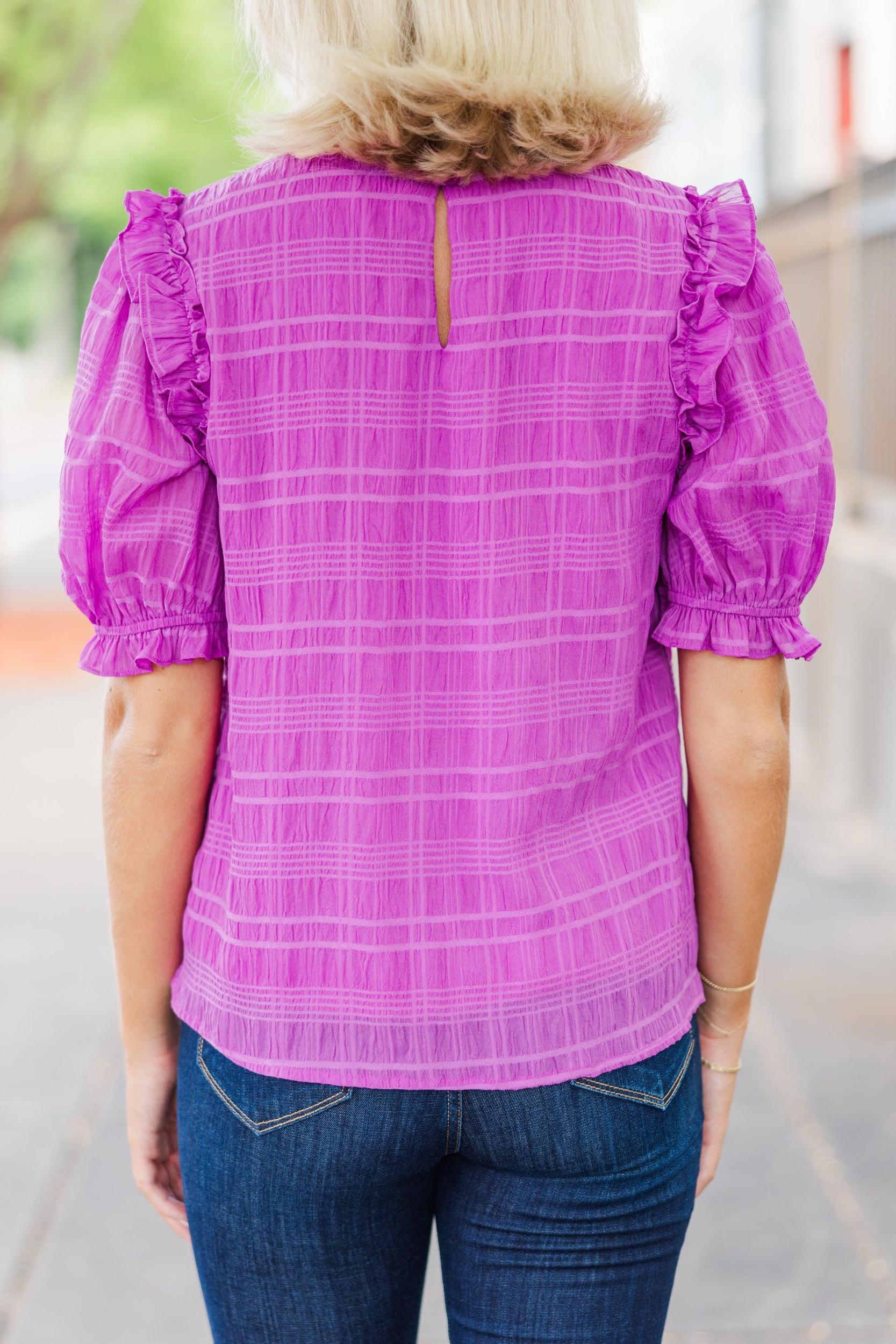 Glad To See You Magenta Purple Ruffled Blouse Female Product Image