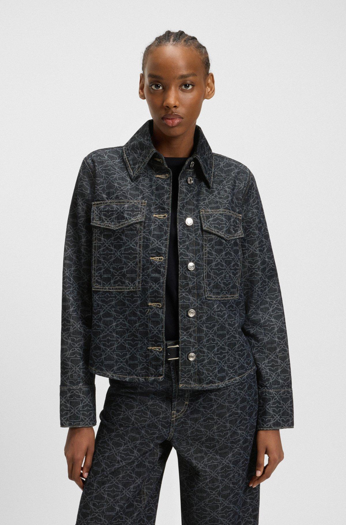 HUGO - Rigid-denim jacket with monogram laser print - Dark Blue Product Image