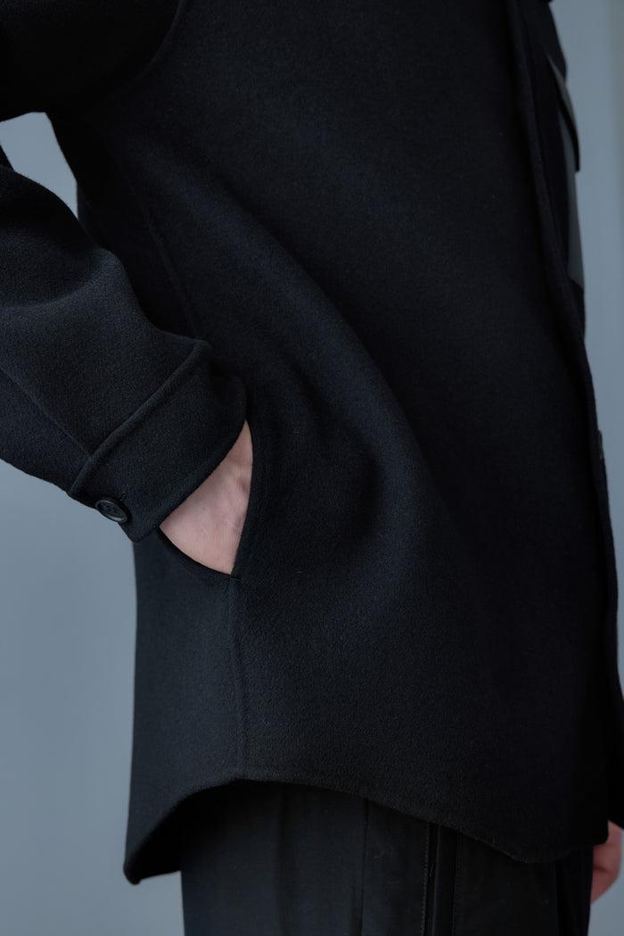 Mackage Mens Emmanuel Double-Face Wool Overshirt with Leather Patch Pocket Product Image