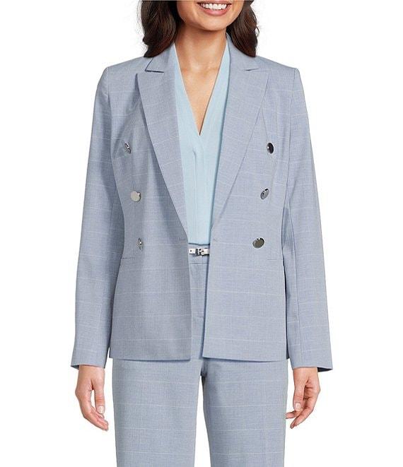 Calvin Klein Notch Collar Long Sleeve Windowpane Double Breasted Jacket Product Image