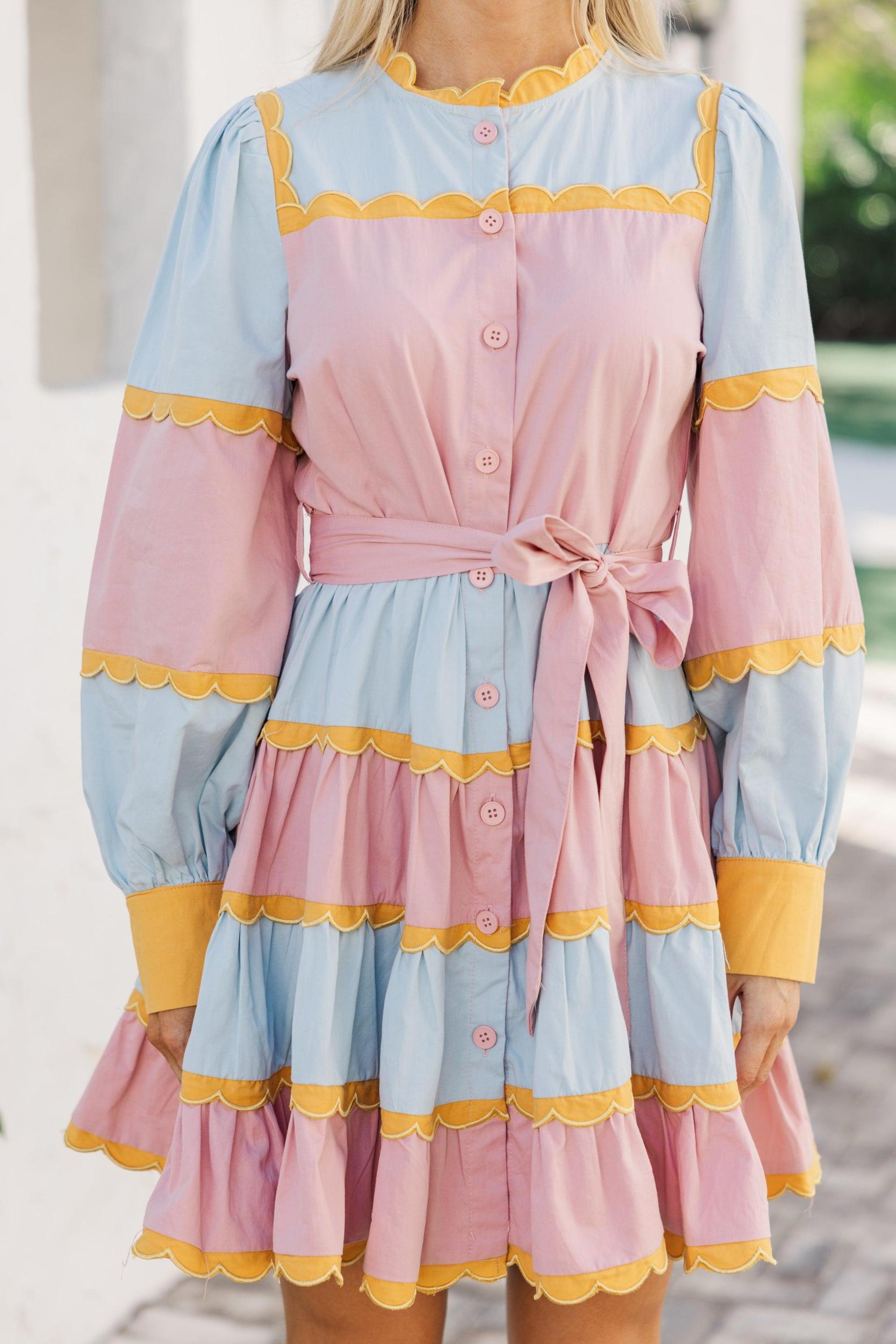 Love You More Pink Multi Ruffled Dress Female Product Image