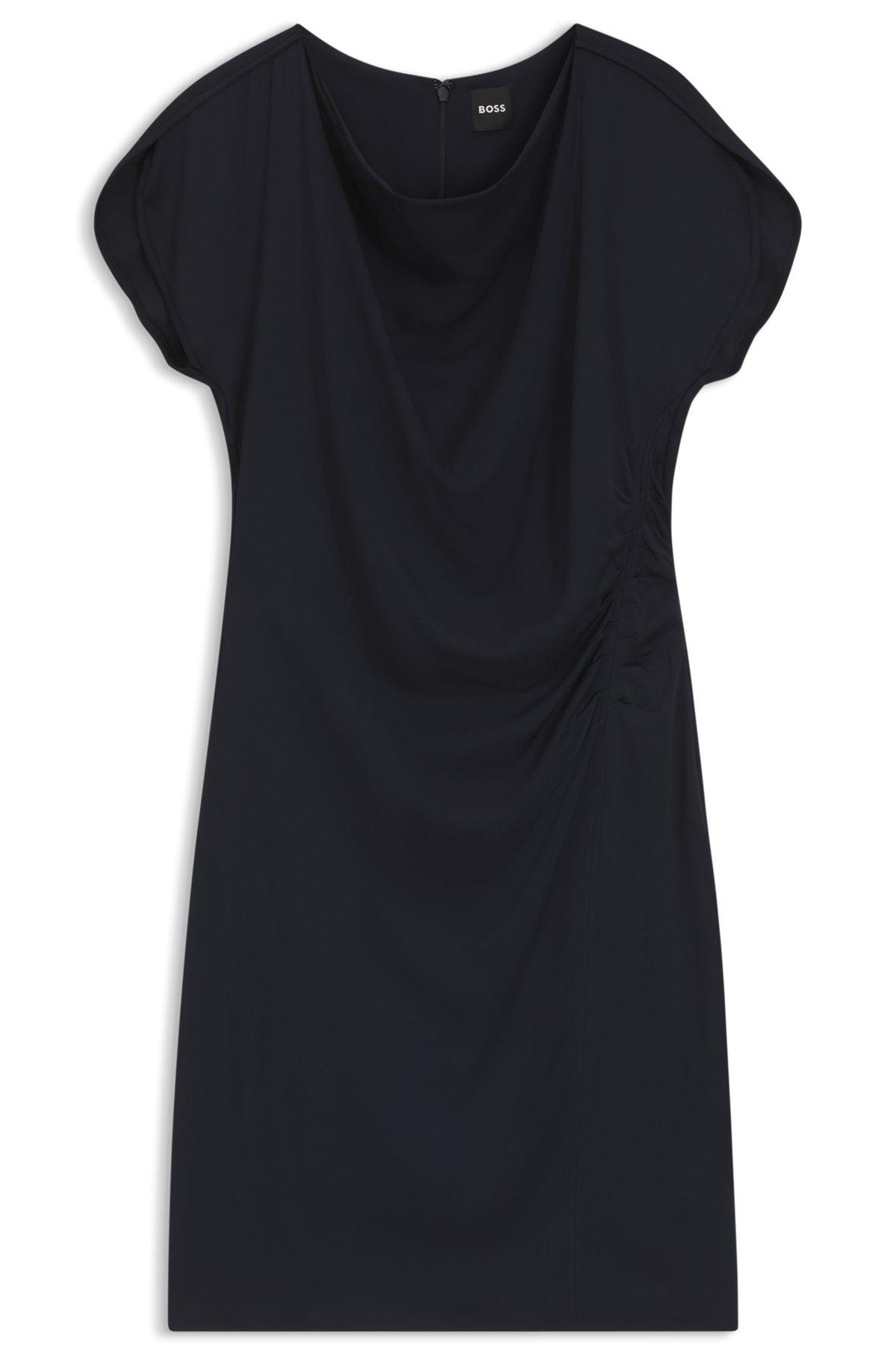 BOSS - Drape-neckline dress with gathered detail - Dark Blue Product Image