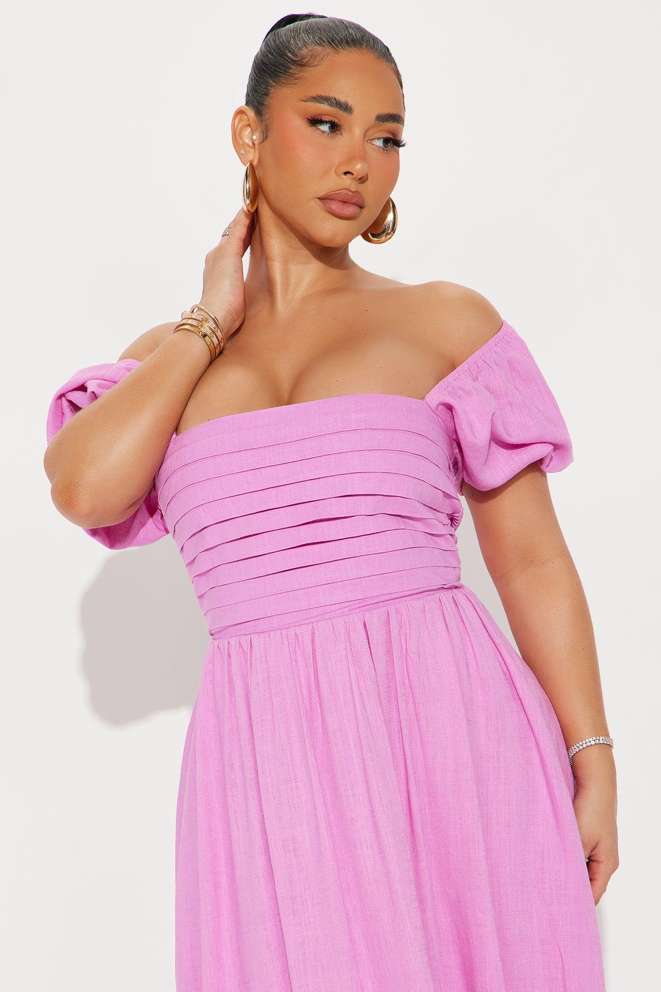 Evie Puff Sleeve Midi Dress - Orchid Product Image