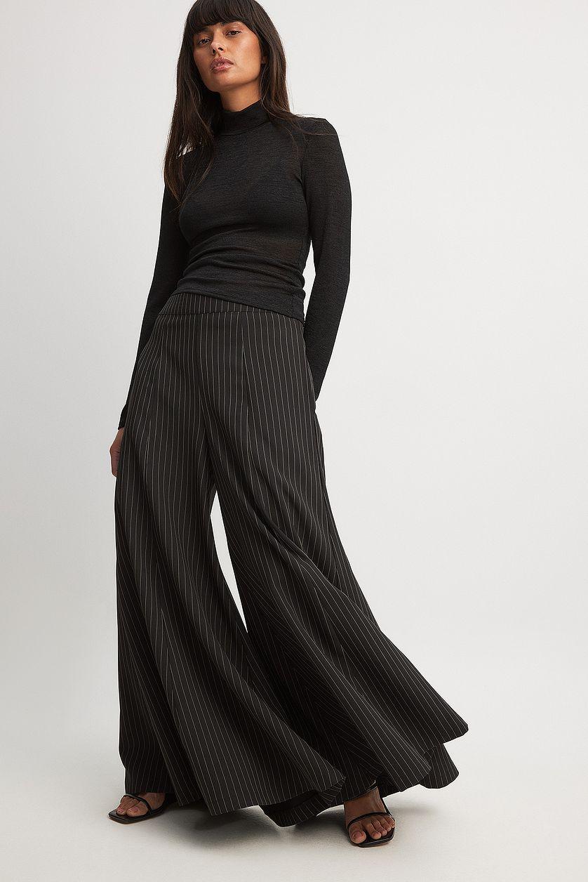 Pinstriped Wide Mid Waist Trousers Product Image