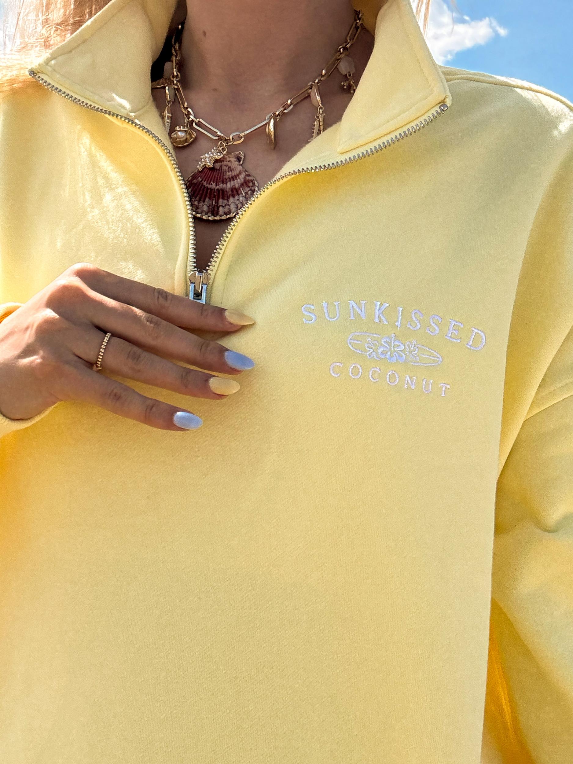 Isabella Banana Yellow Sunkissedcoconut Embroider Quarter Zip Sweatshirt Product Image