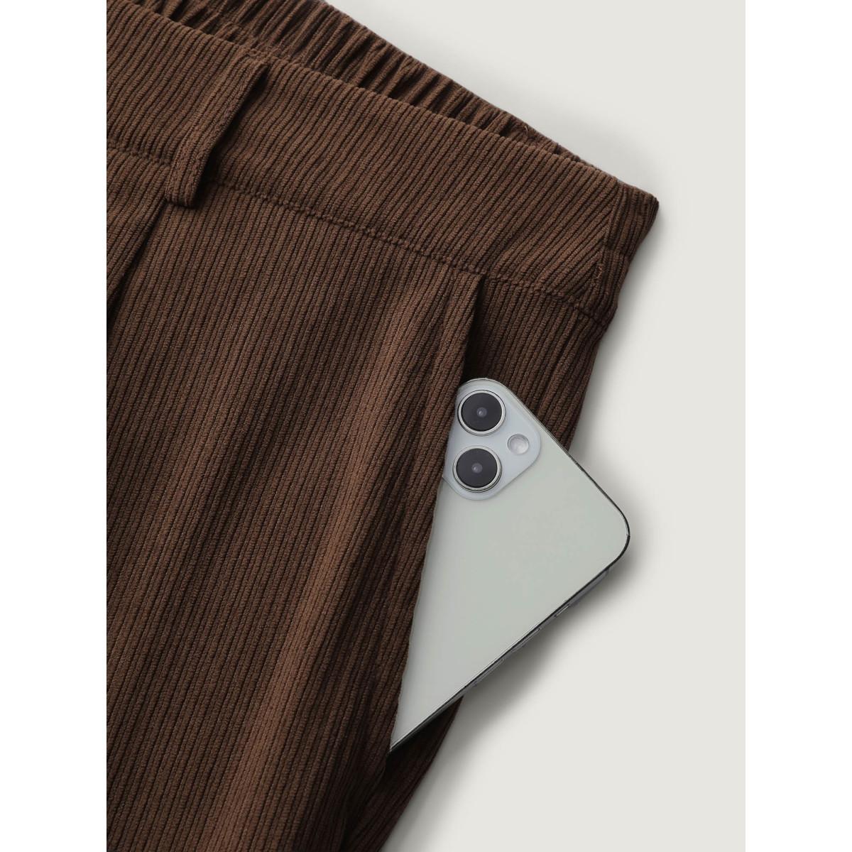 Plus Size Textured Rolled Cuffs Straight Leg Pants Women DarkBrown Leisure Loose Mid Rise Casual Pants BloomChic 30/6X Product Image