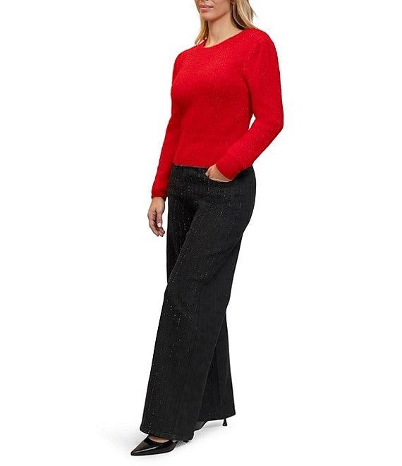 Stevie by Steve Madden Long Sleeve Tinsel Mink Yarn Pleated Pullover Sweater Product Image