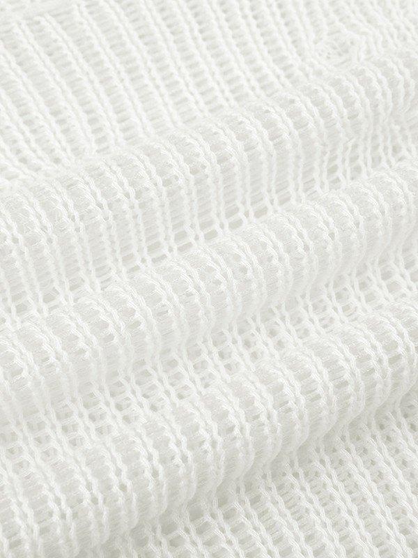 Distressed Crochet Knit Long Sleeve Crop Top Product Image