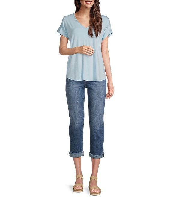 Code Bleu Soho High Rise Skinny Leg Double Waistband Frayed Cuff Capri Jeans Product Image