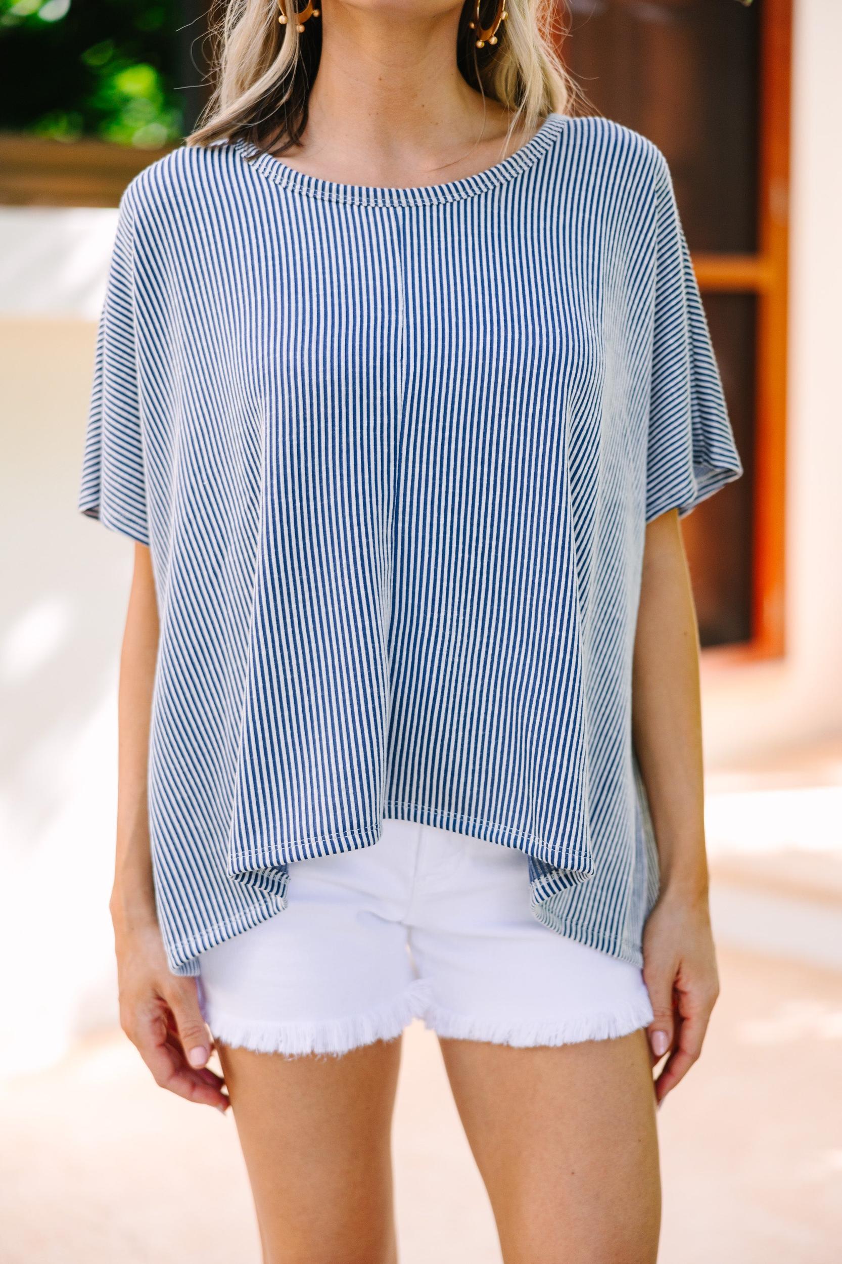 Confident Decisions Denim Blue Ribbed Top Female Product Image