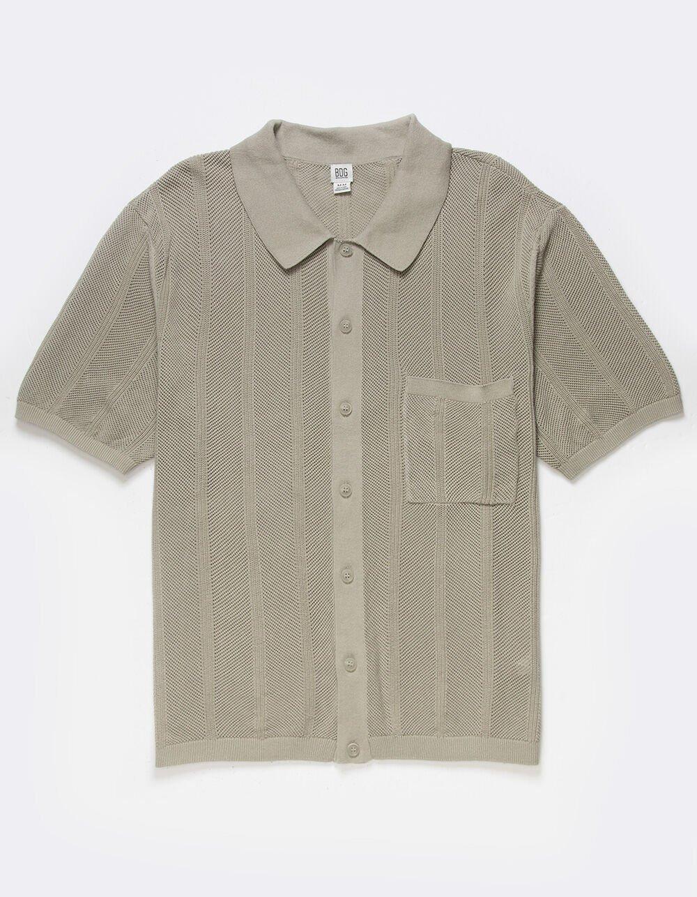 BDG Urban Outfitters Knitted Mens Button Up Shirt - GRAY Product Image