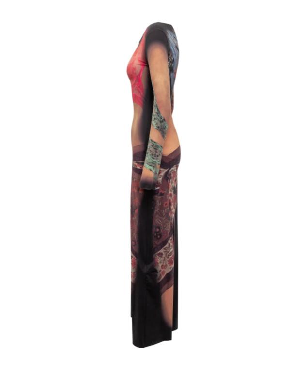 MARINE SERRE Multicolor Long Dress With All-over Graphic Print In Tech Fabric Woman In Beige Product Image