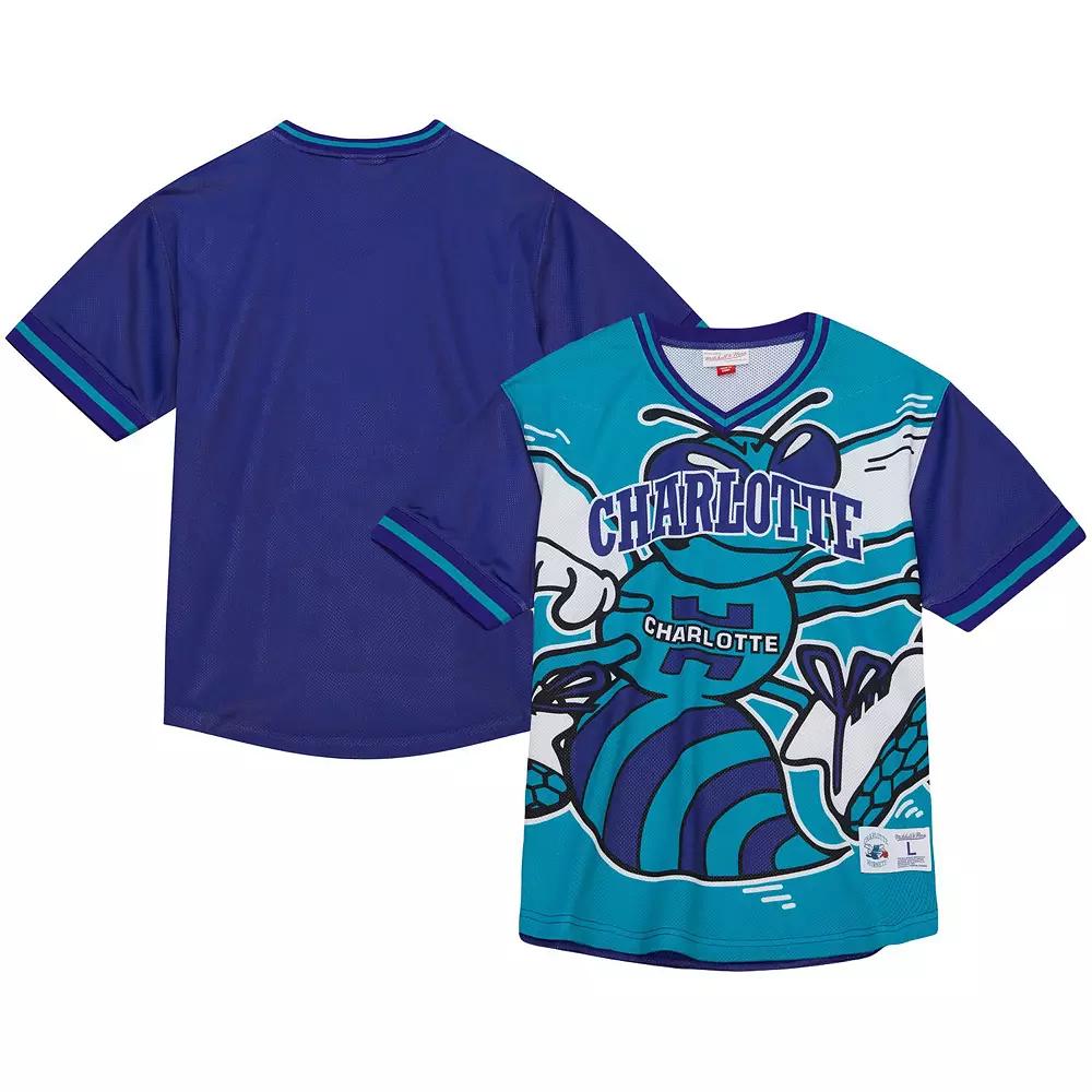Men's Mitchell & Ness  Teal Charlotte Hornets Jumbotron 3.0 Mesh V-Neck T-Shirt, Size: Large, Chr Blue Product Image