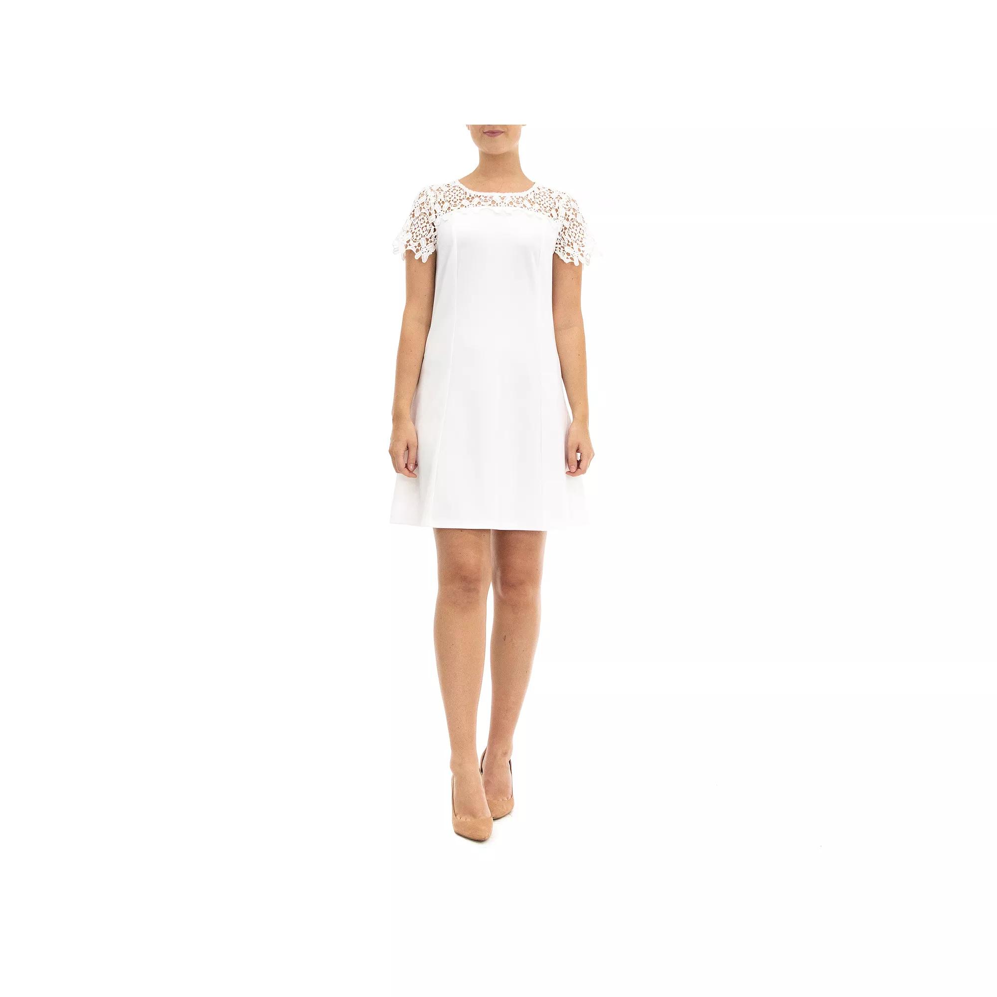 Women's Nina Leonard Lace-Yoke Cap Sleeve A-Line Dress,  Product Image