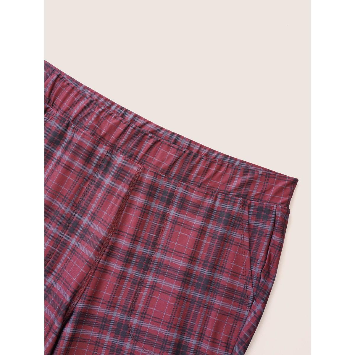 Plus Size Plaid Pocket Elastic Waist Bootcut Leggings Women Maroon At the Office High stretch Bootcut High Rise Office Leggings BloomChic 14-16/1X Product Image