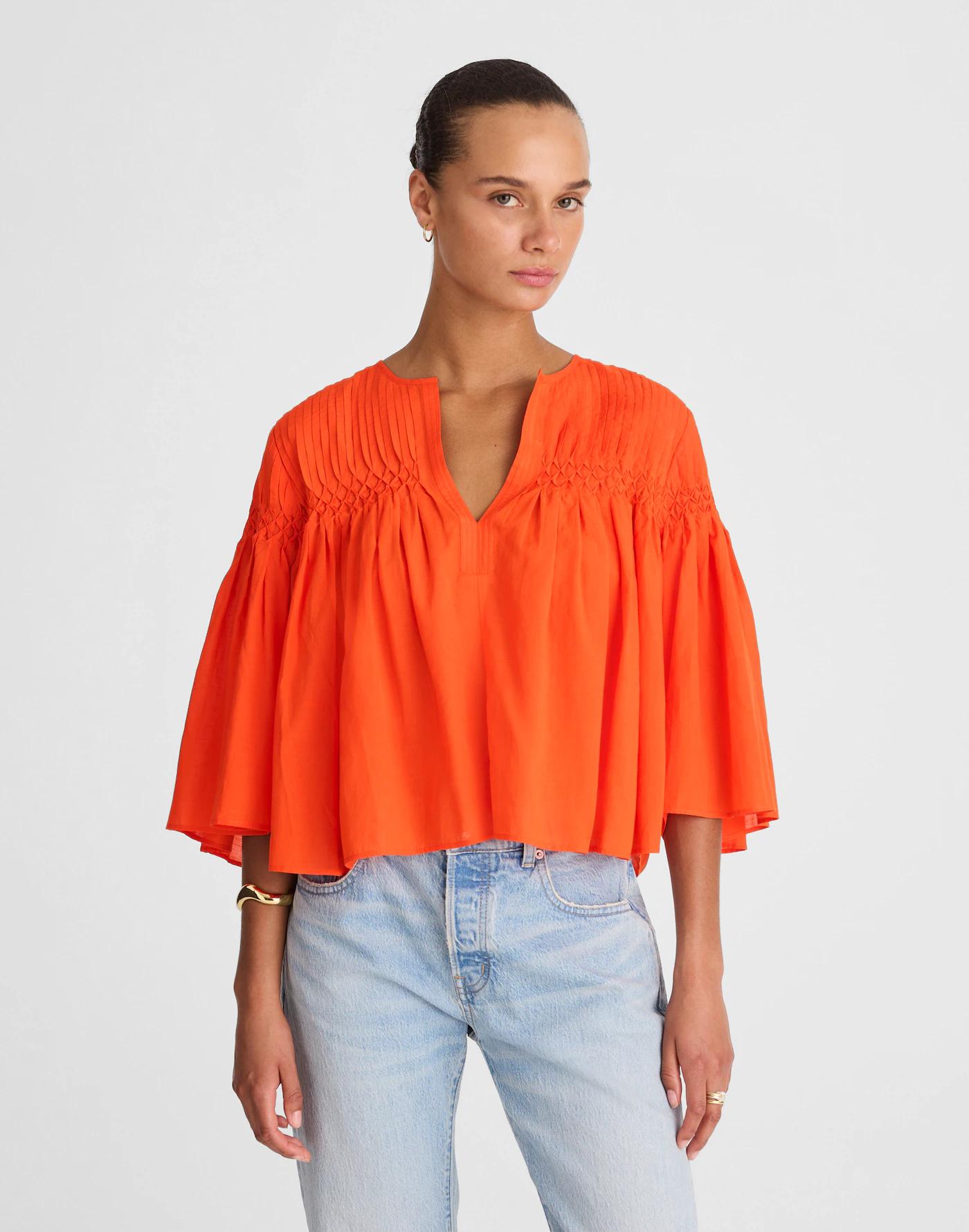 Pintucked Flutter-Sleeve Top Product Image