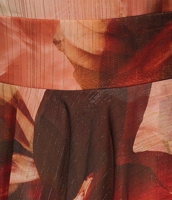 Alex Marie Clarice Floral Print Chiffon Deep V-Neck Long Blouson Sleeve Tie at Waist Tiered Ruffle Above the Knee Dress Product Image