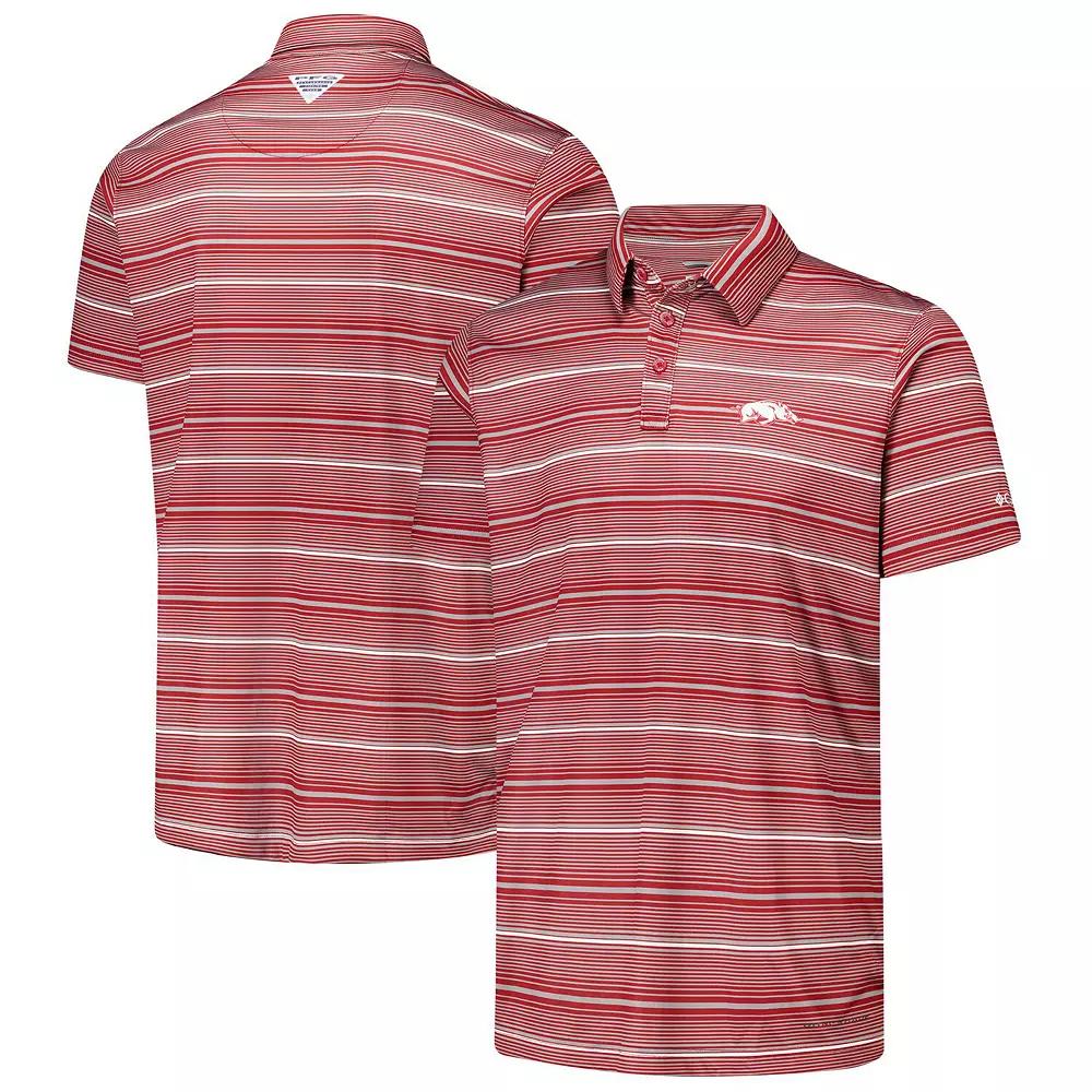 Men's Columbia Cardinal Arkansas Razorbacks PFG Super Terminal Tackle™ Omni-Shade™ Stripe Polo, Size: Small, Red Product Image