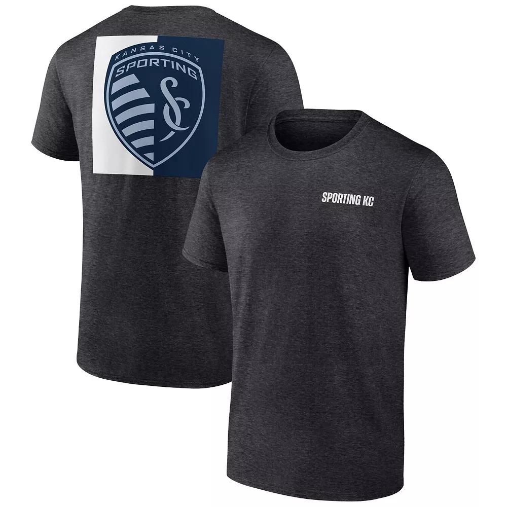 Men's Fanatics Heather Charcoal Sporting Kansas City Iconic Blocked-Out T-Shirt,  Product Image