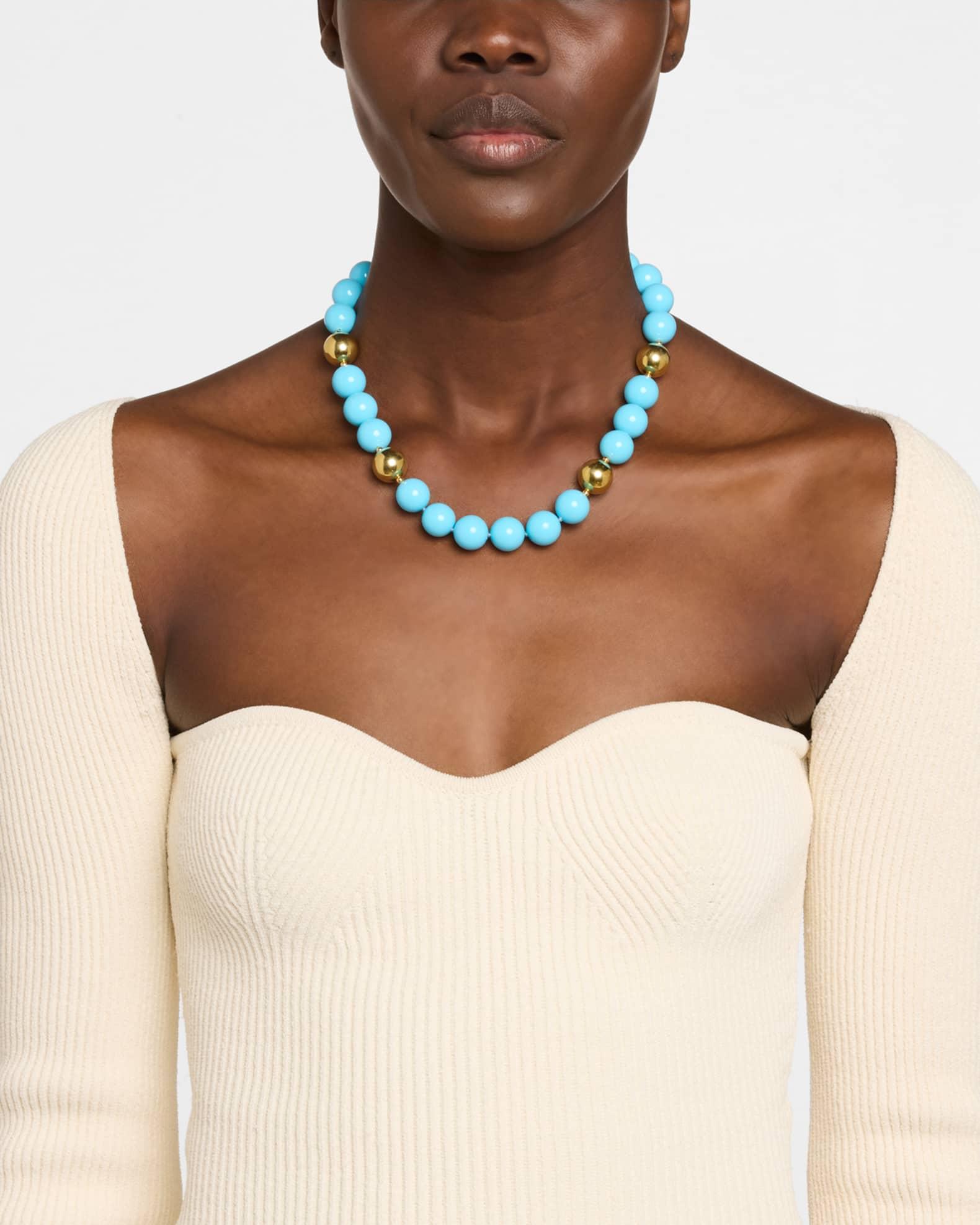 Turquoise and Gold Beads Necklace Product Image
