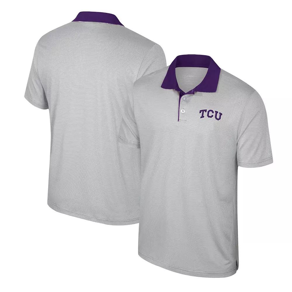 Men's Colosseum Gray TCU Horned Frogs Tuck Striped Polo,  Product Image