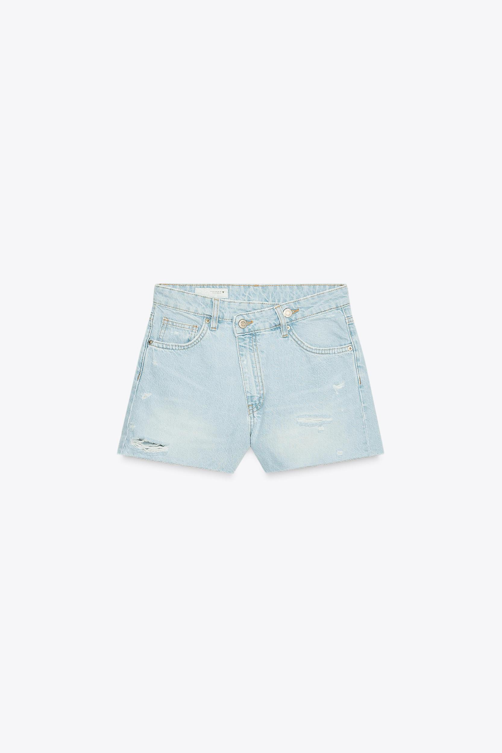 HIGH-WAISTED CROSS-WAIST TRF MOM FIT DENIM SHORTS Product Image