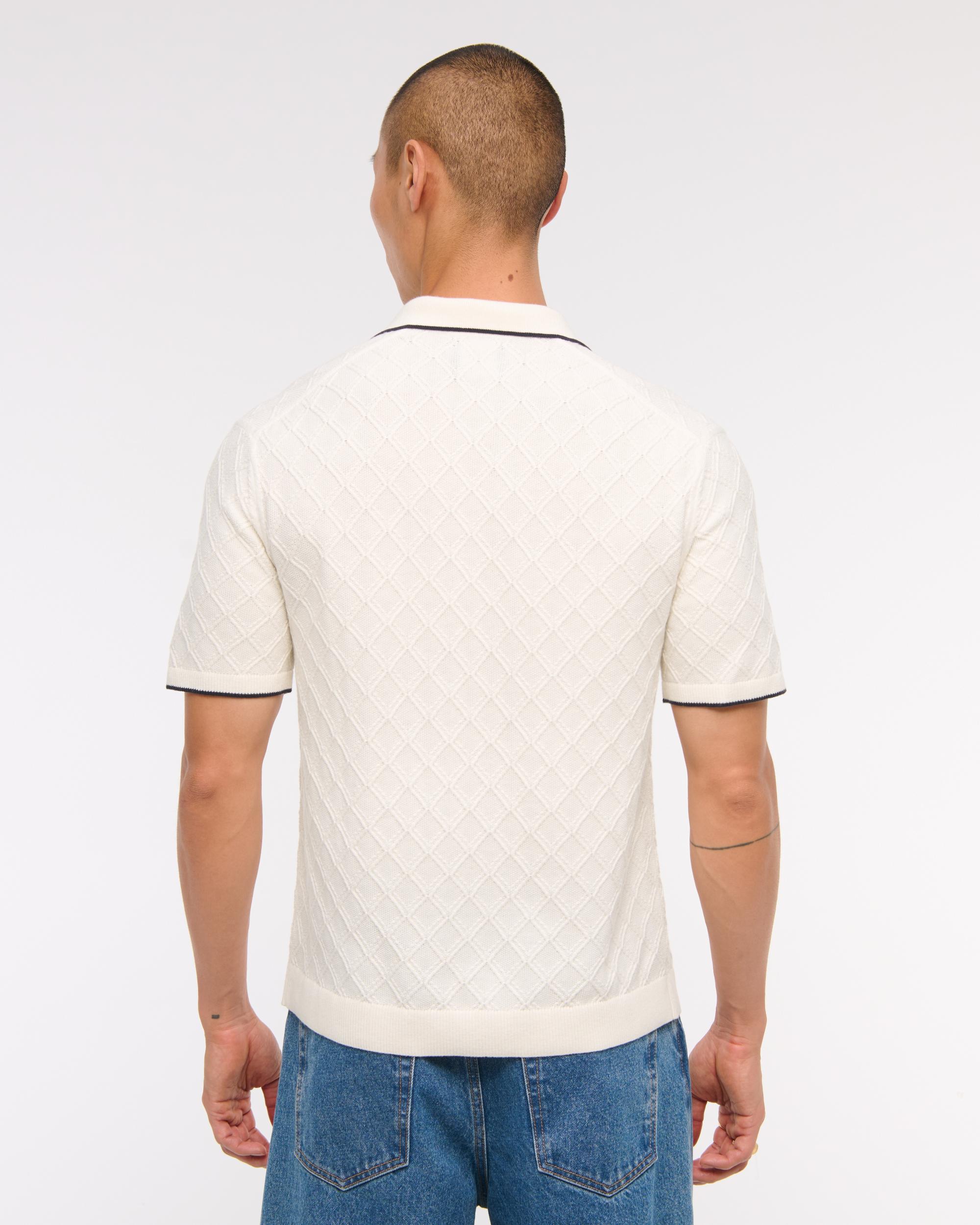 Preppy Tipped Johnny Collar Sweater Polo Product Image